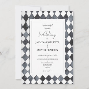 Invitación de boda de diamantes en blanco y negro