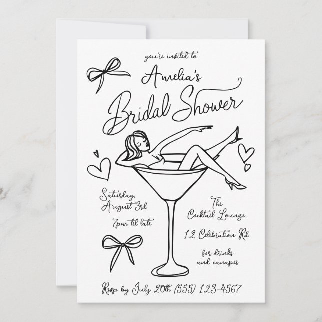 Invitación de boda de dibujo a mano chic (Anverso)