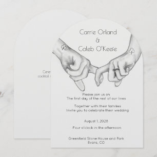 Invitación de boda de dibujo con manos unidas prom