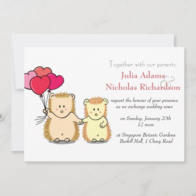Invitación de boda de dibujos animados de erizo li (Anverso)