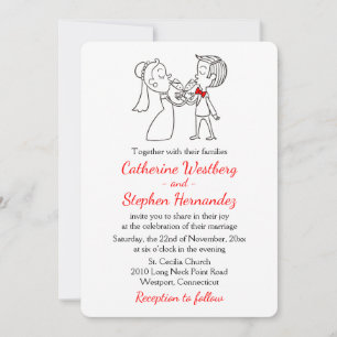 Invitación de boda de dibujos animados de novia y