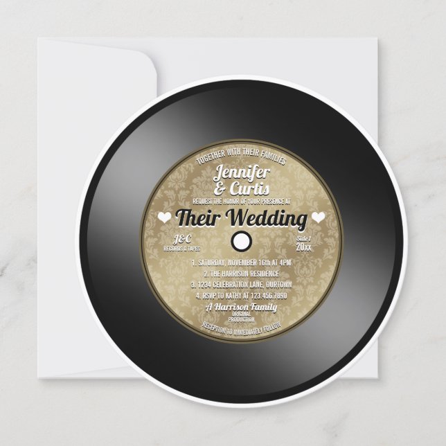 Invitación de boda de disco de vinilo retro (Anverso)