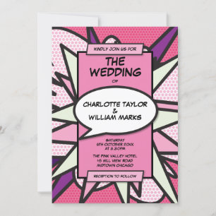 Invitación de boda de diseñador de cómic divertida