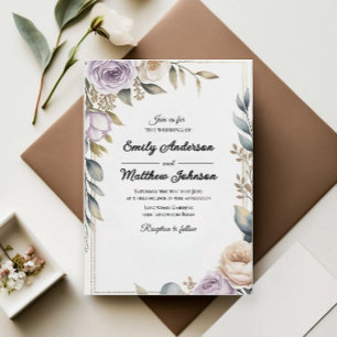 Invitación de boda de diseñador de rosa púrpura mo
