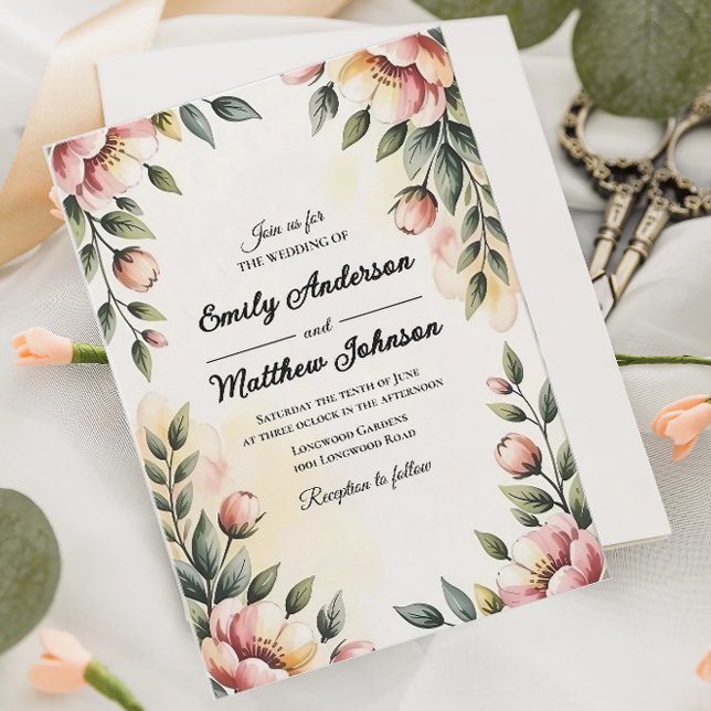 Invitación de Boda de Diseñador Floral de Acuarela (Subido por el creador)