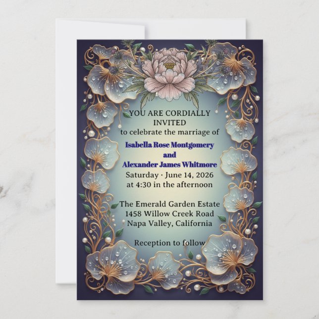 Invitación de boda de diseño de Flora elegante -  (Anverso)