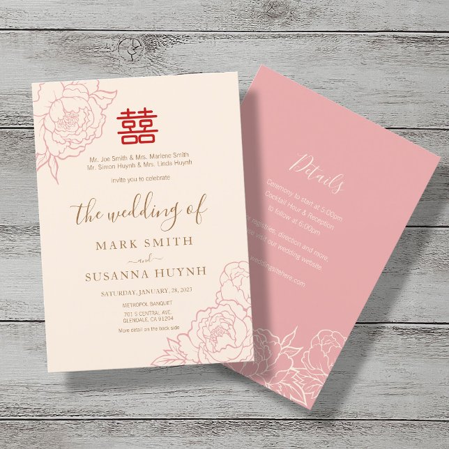 Invitación de boda de doble felicidad elegante chi (Subido por el creador)