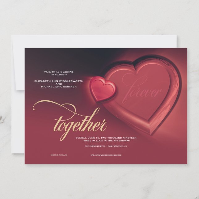 Invitación de boda de dos corazones, juntos, para  (Anverso)