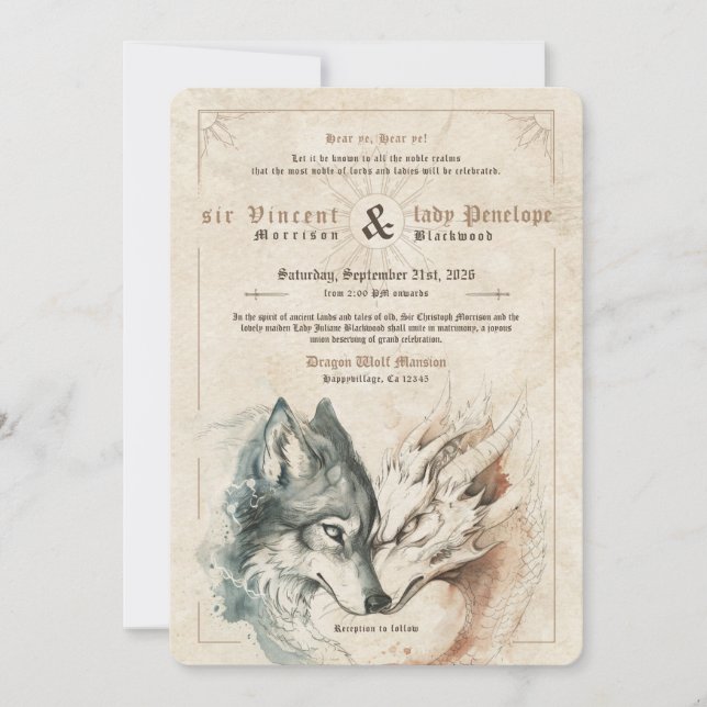 Invitación de boda de Dragón y Lobo (Anverso)