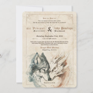 Invitación de boda de Dragón y Lobo