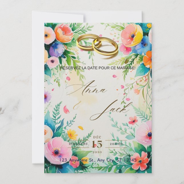 Invitación de boda de ducha floral acuarela boho (Anverso)