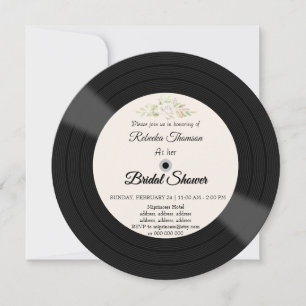 Invitación de boda de ducha floral de vinilo retro