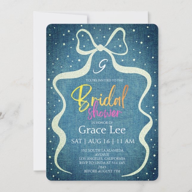Invitación de boda de ducha nupcial de mezclilla r (Anverso)