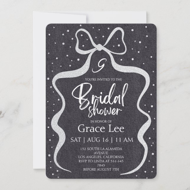 Invitación de boda de ducha nupcial de mezclilla r (Anverso)