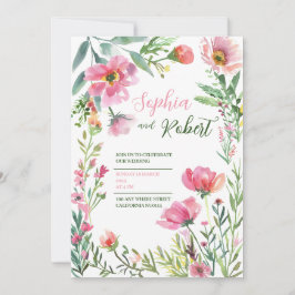 Invitación de boda de Dusty Pink floral con verde