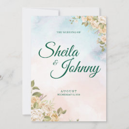 Invitación de boda de elegancia en pastel azul y s