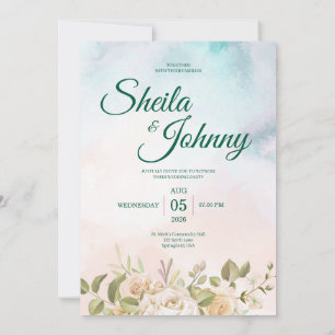 Invitación de boda de elegancia en pastel azul y s