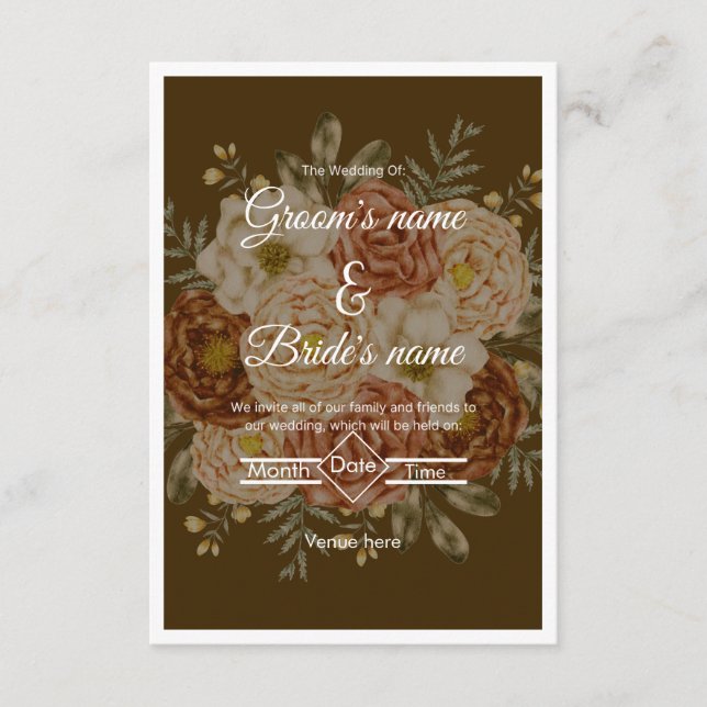 Invitación de boda de elegancia floral rústica (Anverso)