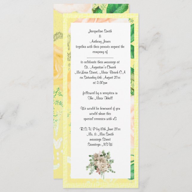 INVITACIÓN DE BODA DE ELEGANTE LEMON YELLOW GARDEN (Anverso / Reverso)
