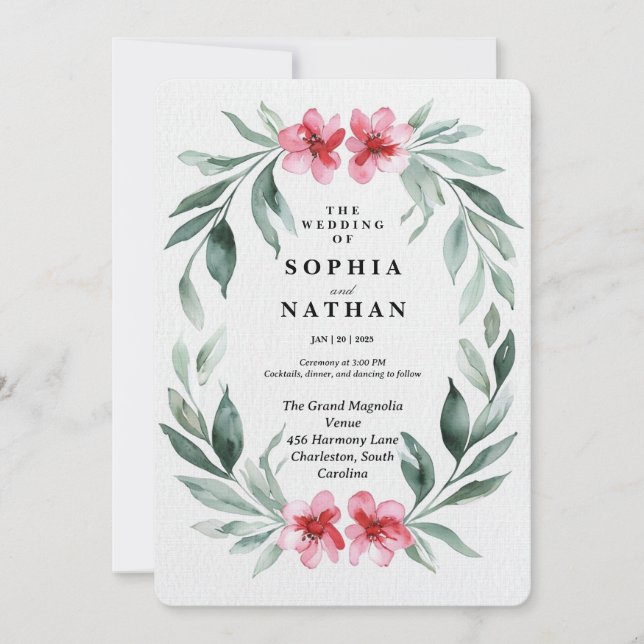 Invitación de boda de Elegante Verdor y Floral (Anverso)