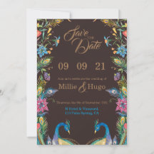 Invitación de boda de ellos pavo real