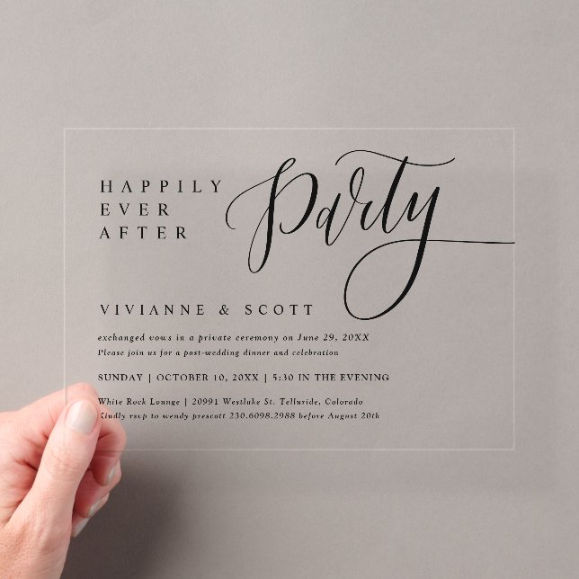 Invitación de boda de elopement de acrílico transp (Insitu (portátil))
