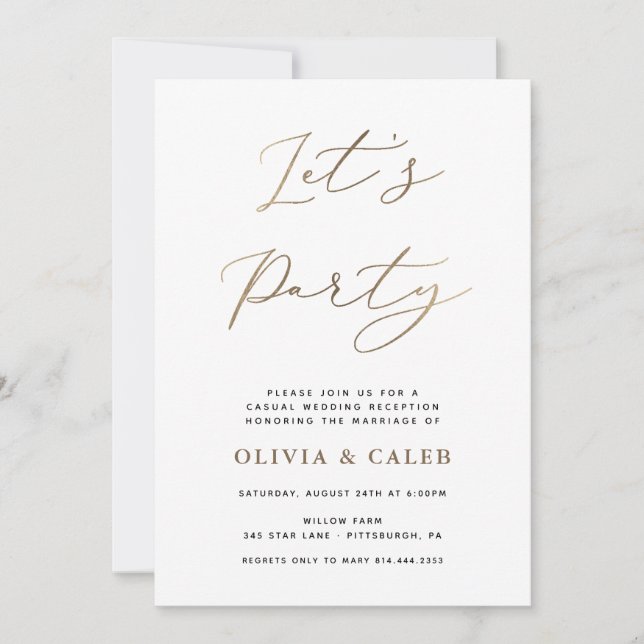 Invitación de boda de Elopement Let's Party Recept (Anverso)