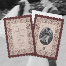 Invitación de Boda de Encaje Antiguo Burgundy