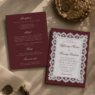 Invitación de boda de encaje antiguo burgundy Old