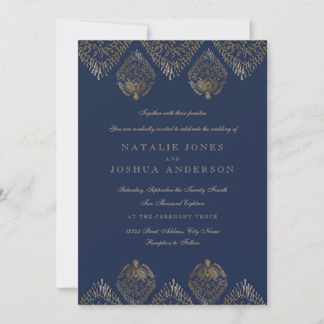 Invitación de boda de encaje antiguo de la Marina  (Anverso)