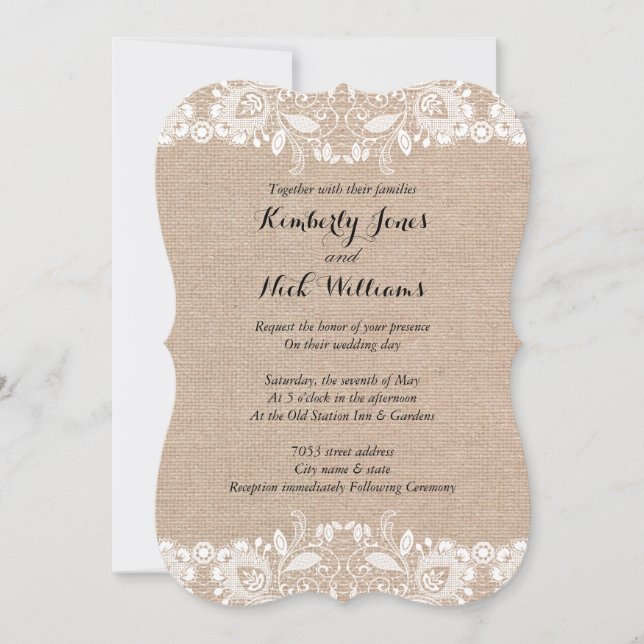 Invitación de boda de encaje blanco dulce en arpil (Anverso)