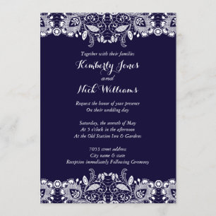 Invitación de boda de encaje blanco dulce Real Azu