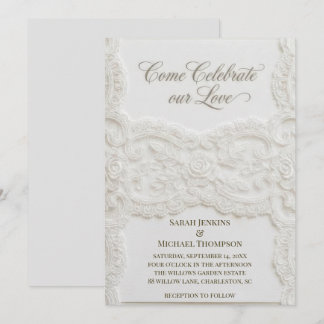 Invitación de boda de encaje blanco elegante