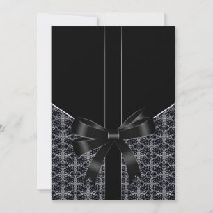 Invitación de boda de encaje blanco y damasco negr