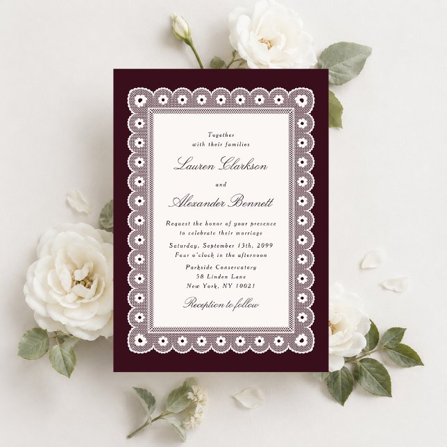 Invitación de boda de encaje borgoña (Subido por el creador)