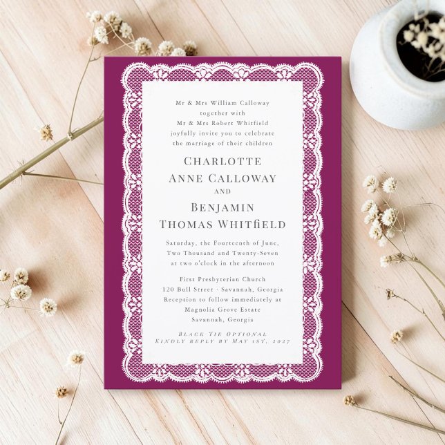 Invitación de boda de encaje ciruela victoriano (Subido por el creador)