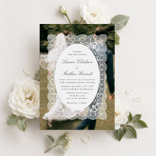 Invitación de boda de encaje con una foto moderna