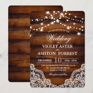 Invitación de Boda de Encaje de Madera Rústica