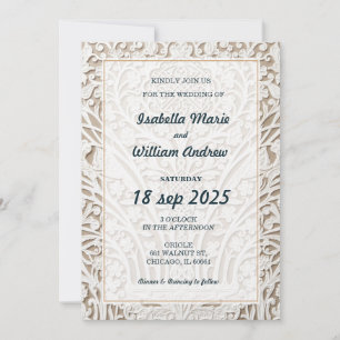 Invitación de boda de encaje de marfil elegante