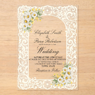 Invitación de boda de encaje de margarita acrílica