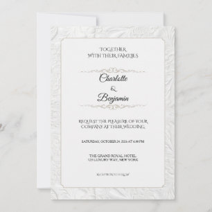 Invitación de boda de encaje de mármol blanco eleg
