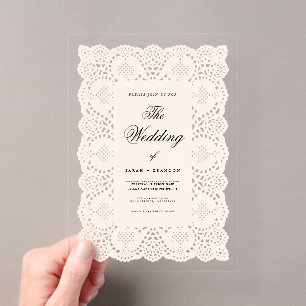 Invitación de Boda de Encaje de Papel Antiguo