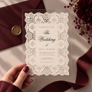 Invitación de Boda de Encaje de Papel Antiguo