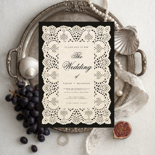 Invitación de boda de encaje de papel vintage negr