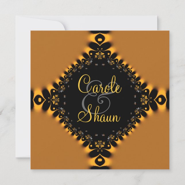 Invitación de boda de encaje delicado dorado (Anverso)