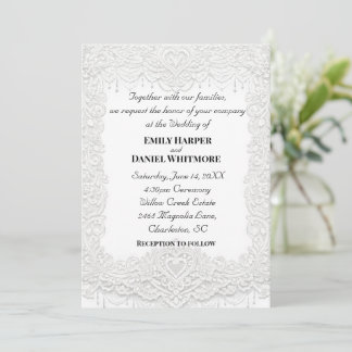 Invitación de boda de encaje elegante blanco