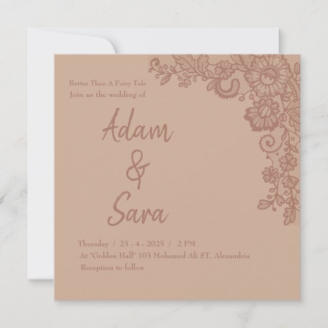 Invitación de boda de encaje elegante minimalista (Anverso)