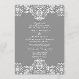 Invitación de boda de encaje floral gris y blanco