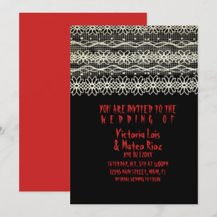Invitación de boda de encaje gótico rojo negro