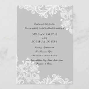 Invitación de boda de encaje gris blanco elegante